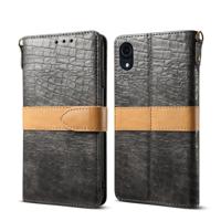 Splicing kleur krokodil textuur PU horizontale Flip lederen case voor iPhone XR met portemonnee & houder & kaartsleuven & Lanyard (grijs)