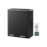 SONGMICS Afvalscheidingsprullenbak - 60L Duo Vakken, Stijlvol & Praktisch, met Pedaalbediening, Zwart / 60L