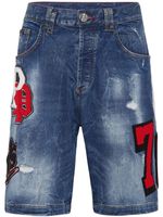 Philipp Plein short en jean à effet usé - Bleu