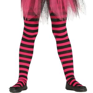 Heksen verkleedaccessoires panty maillot zwart/roze voor meisjes   -