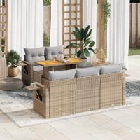 6-delige Loungeset met kussens poly rattan beige