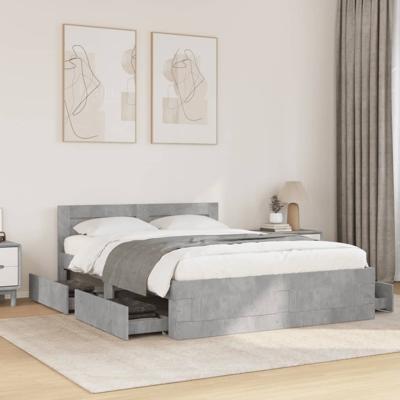 Bedframe met hoofdeinde bewerkt hout betongrijs 140x200 cm
