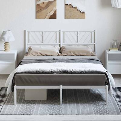 Bedframe met hoofdbord metaal wit 150x200 cm