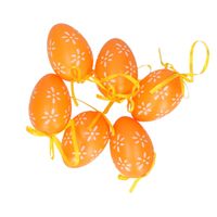 18x stuks Pasen/paas hangdecoratie paaseieren oranje 6 cm - thumbnail