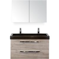 Seville Badmeubelset 100 cm - Craft Oak - Wastafel Lucca 2 Kraangaten met Spiegelkast