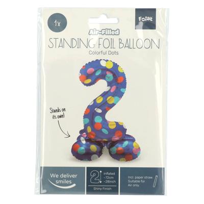 Folat BV Staande folieballon colorful dots cijfer 2 - 72cm