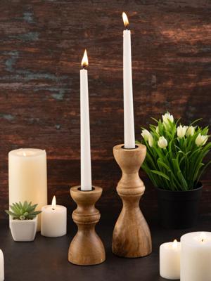 Evelyn - kaarsenhouder - hout - 20/13x6cm - set van 2