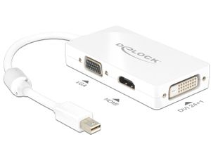 Delock 62630 DisplayPort / VGA / HDMI / DVI Adapter [1x Mini-DisplayPort stekker - 1x VGA-bus, HDMI-bus, DVI-bus 24+1-polig] Wit Met Ferrietkern 16.00 cm