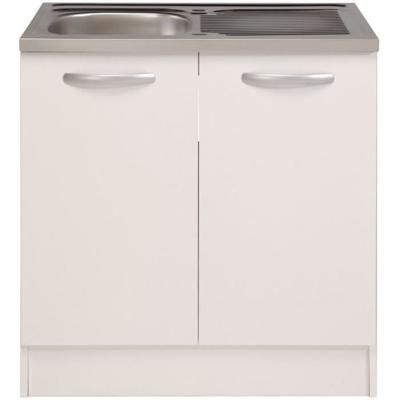 Spring - Lage keukenkast onder spoelbak - 2 deuren - L80 x D57,6 x H84,2 cm - Wit - Parisot