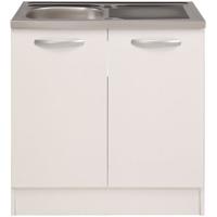 Spring - Lage keukenkast onder spoelbak - 2 deuren - L80 x D57,6 x H84,2 cm - Wit - Parisot