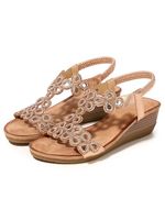 Strass Uitknippen Bloemen Elastisch Wig Sandalen - thumbnail