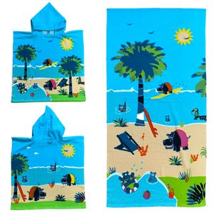 Set van bad cape/poncho met strand/badlaken voor kinderen nijlpaard print microvezel