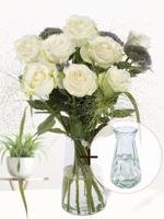 Geboorteboeket blauw + gratis glasvaas Evita