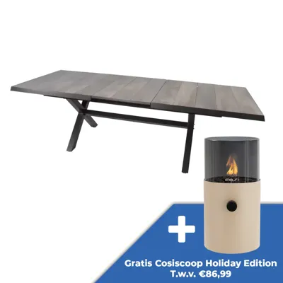 Tuintafel Uittrektafel Castilla Negro Kruispoot 204/264x102 cm Tafel Buiten Lesli Living