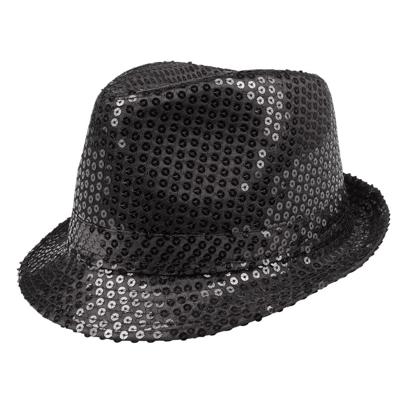 Boland Carnaval verkleed trilby hoedje - pailletten - Zwart - volwassenen - Glitter and Glamour