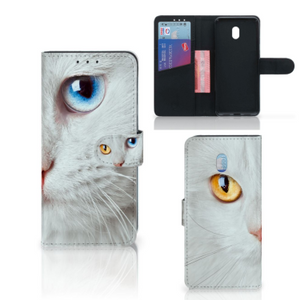 Xiaomi Redmi 8A Telefoonhoesje met Pasjes Witte Kat