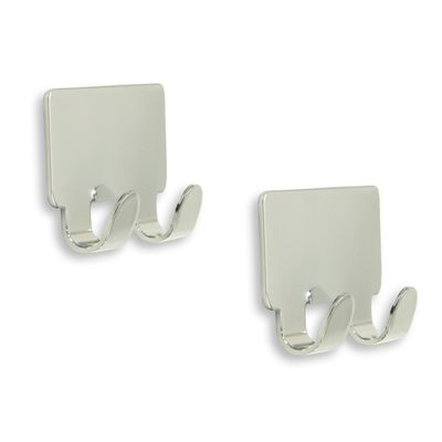 3x Luxe plakhaken / handdoekhaken vierkant chroom glanzend dubbele haak 4,2 x 7,2 cm