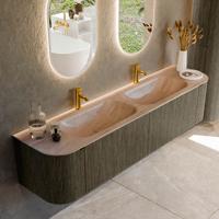 Badmeubel Mondiaz Kurve-Dlux | 190 cm | Meubelkleur Shadow | Wastafelkleur Saba | Solid surface | Wasbak beide zijden spoelbak | 2 kraangaten
