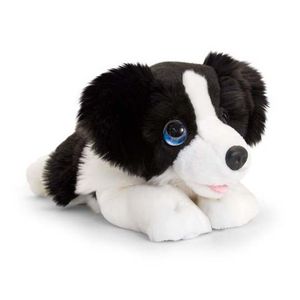 Speelgoed liggende knuffel Border collie zwart/wit hondje 32 cm