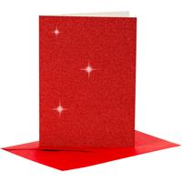 Creativ Company Kaarten en enveloppen, afmeting kaart 10,5x15 cm, afmeting envelop 11,5x16,5 cm, glitter, 110+250 gr, rood, 4 set/ 1 doos
