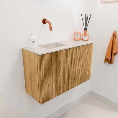 Toiletmeubel Mondiaz Joya Dlux | 71.6 cm | Meubelkleur Oak | Faye wastafel Meli Wasbak Links | Zonder kraangat(en)