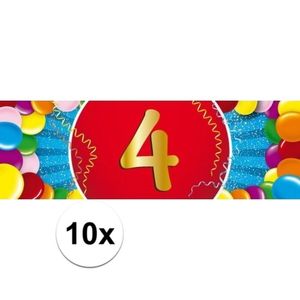 10x 4 Jaar leeftijd stickers verjaardag versiering   -