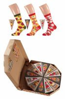 Pizza sokken verpakt als pizzapunten in pizzadoos