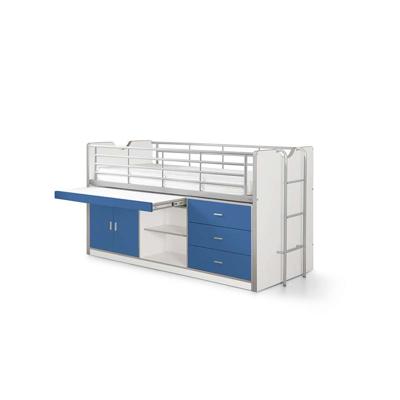 Leen Bakker - Vipack Halfhoogslaper Bonny Met Uitschuifbaar Bureau - Blauw - 116x96x207 Cm - Spaanplaat - Blauw#Wit