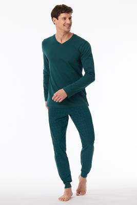 Schiesser Pyjama petrol met V-hals