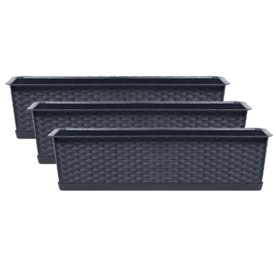 Set van 3x kunststof Ratolla rotan plantenbakken/bloembakken set antraciet grijs 6.3 liter