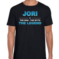 Naam cadeau t-shirt Jori - the legend zwart voor heren