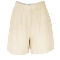 Floria Collective Dames Shorts Biel in het Beige - Handgemaakte Korte Broek van Linnen - Hoge Taille, Wijde Pijpen, Dubbele Plooi