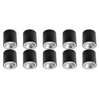 Mat Zwarte Aluminium Opbouwspots Set 10-Pack - GU10 Fitting Ø90mm