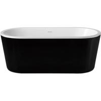 Xellanz Nero Vrijstaand Ligbad 178x80cm - Acryl Glans Wit/Zwart met Chrome Waste