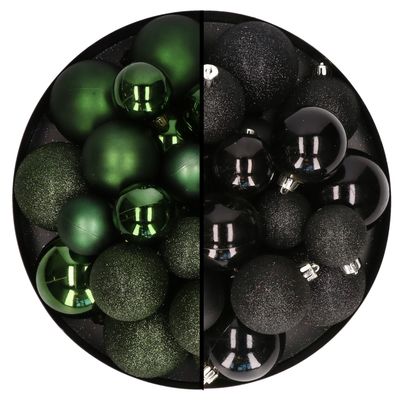 Decoris kerstballen 60x stuks - mix donkergroen/zwart - 4-5-6 cm - kunststof
