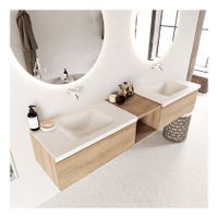 Mondiaz Bukla 200cm badmeubel met open module 40 kleur washed oak 2 lades wastafel dubbel zonder kraangat kleur talc