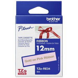 Labeltape textiel ongelamineerd Brother TZe, TZ TZe-RE34 Tapekleur: Roze Tekstkleur:Goud 12 mm 4 m