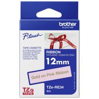 Labeltape textiel ongelamineerd Brother TZe, TZ TZe-RE34 Tapekleur: Roze Tekstkleur:Goud 12 mm 4 m - thumbnail