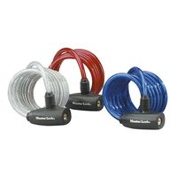 Masterlock 3 coiled cables 1,80mx Ø 8mm - vinyl cover : blue, red & transparent - 8127EURTRI