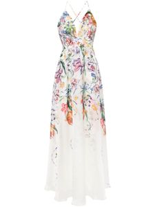 Marchesa Notte robe longue à fleurs - Blanc