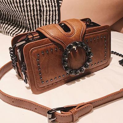Women's Vintage Rivet Mini Shoulder Bag | Rust Brown PU Leather Black / one-size