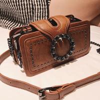 Women's Vintage Rivet Mini Shoulder Bag | Rust Brown PU Leather Black / one-size