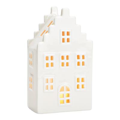 Windlicht huis glanzend van keramiek, wit (B/H/D) 10x18x6cm