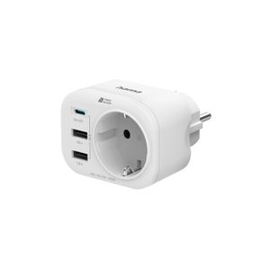 Hama 4-Way Multi-Adapter for Socket  1 USB-C PD  2 USB-A  1 Earthed Contact  20W Wifi adapter Wit