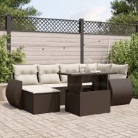 7-delige Loungeset met kussens poly rattan bruin
