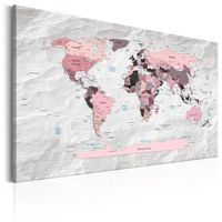 Schilderij - Wereldkaart , Roze Continenten - thumbnail