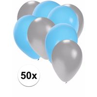 Zilveren en lichtblauwe ballonnen 50 stuks   - - thumbnail