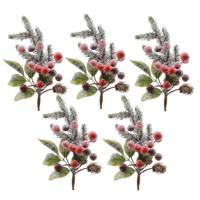 Kerststukje instekertjes - 5x - bessen/sneeuw - groen/rood - 20 cm