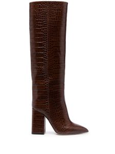 Paris Texas 100mm crocodile-effect leather knee-high boots - Marron