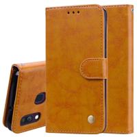 Business stijl olie Wax textuur horizontale Flip lederen case voor Galaxy A40 met houder & kaartsleuven & portemonnee (bruin)